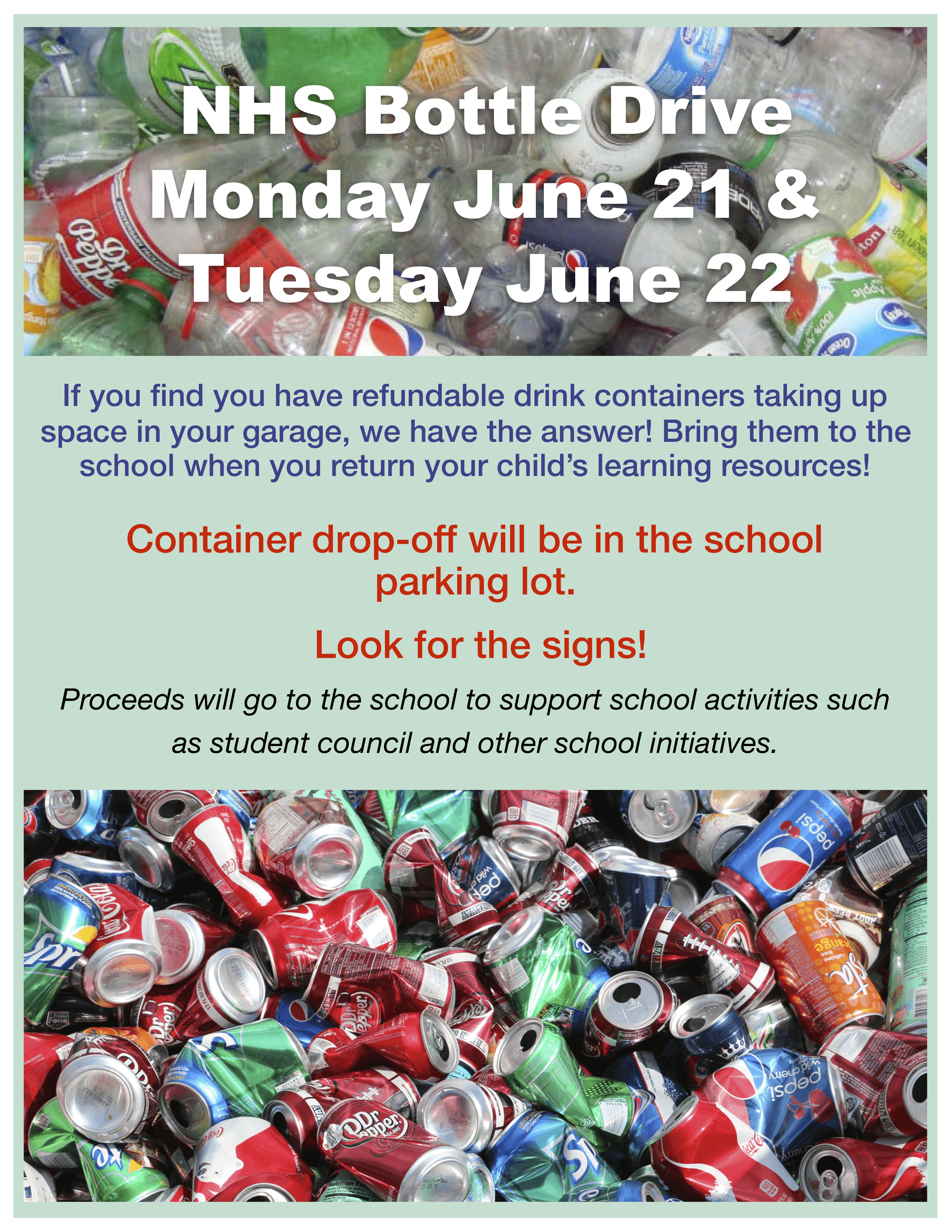 bottle drive New Horizons School